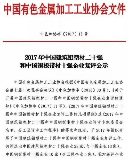 中国铝材二十强排名榜单，记得收藏